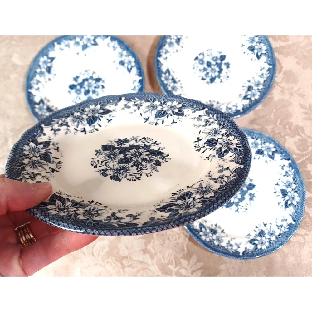 4 Clayton Blue White French English Country Cottage 7 1/2